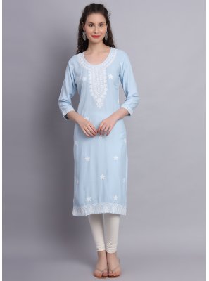 Blue Festival Rayon Party Wear Kurti