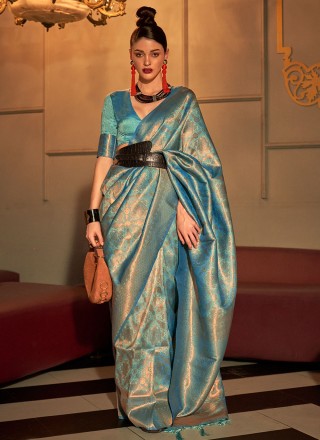 Blue Handloom silk Contemporary Style Saree