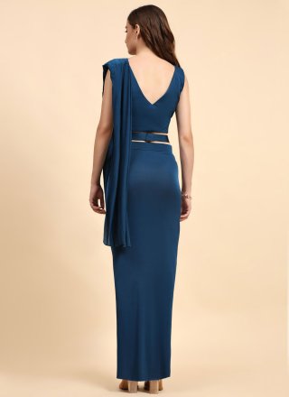 Blue Imported Plain Work Classic Saree for Women