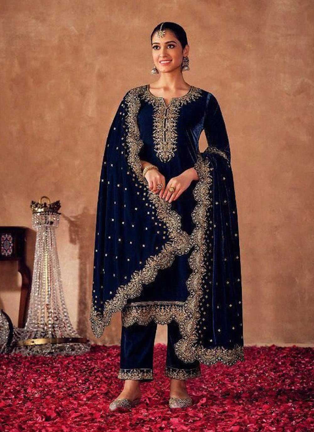 Blue Mehndi Designer Pakistani Suit