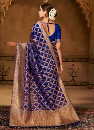 Blue Organza Woven Work Classic Sari for Women