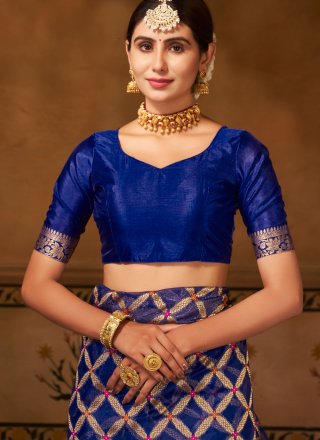 Blue Organza Woven Work Classic Sari for Women