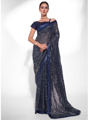 Blue Party Contemporary Style Saree