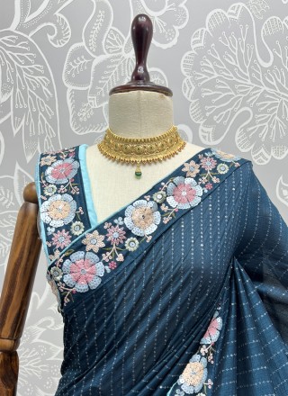 Blue Party Vichitra Silk Classic Saree