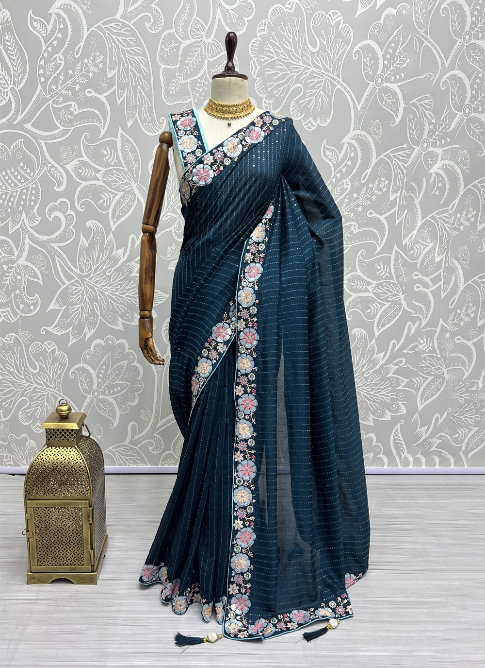 Royal Blue and Navy Blue Party Wear Saree  https://www.sareessalwarkameez.com/product/royal-b... | Chiffon saree, Party  wear sarees, Party sarees