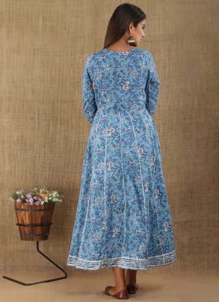 Blue Printed Festival Gown 