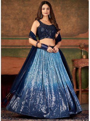 Blue Sequins Readymade Lehenga Choli