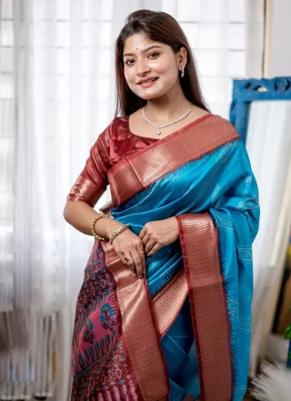 Blue Silk Bandhej Work Trendy Saree for Women