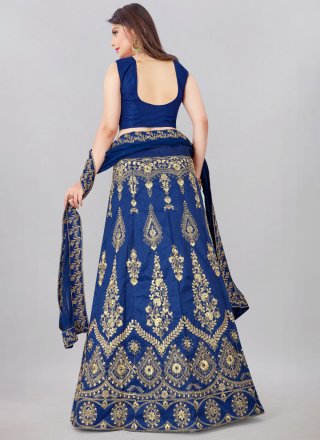 Blue Silk Blend Lehenga Choli with Embroidered and Zari Work for Women