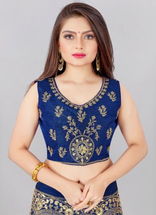Blue Silk Blend Lehenga Choli with Embroidered and Zari Work for Women