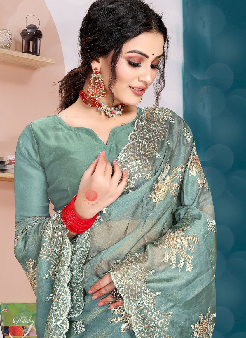 Buy Broad Border Multi Color Chinese Collar Neck Sarees Online for Women in  USA