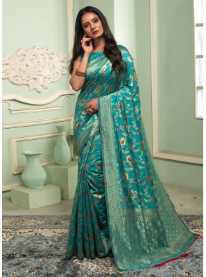 Blue Silk Weaving Trendy Saree