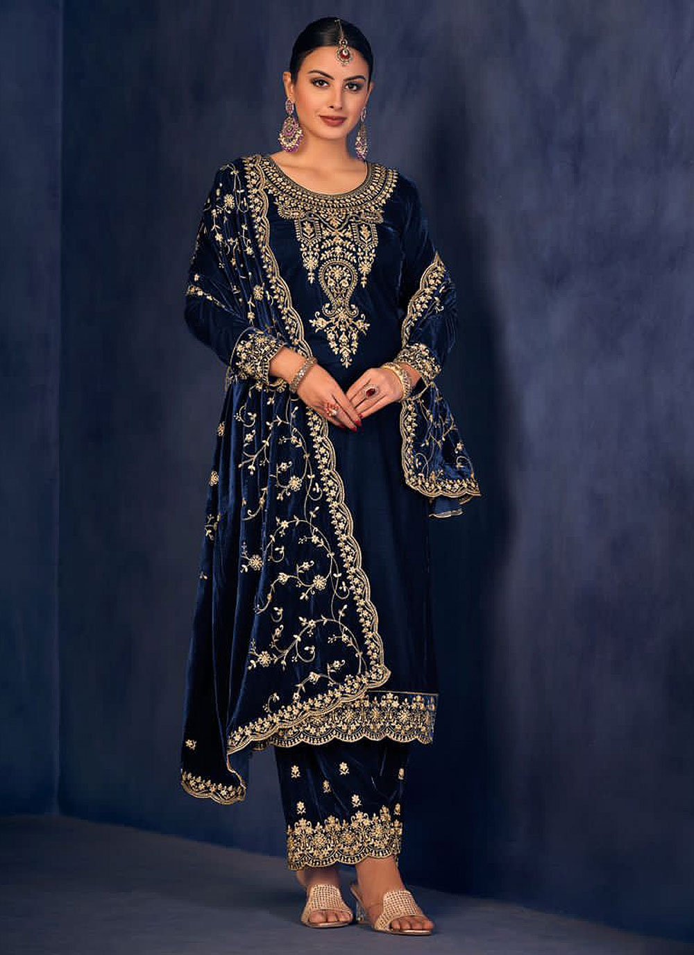 Blue Velvet Indian Sangeet Plus Size Palazzo Suit SFSTL22901 – Siya Fashions