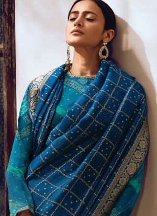 Blue Viscose Contemporary Sari with Woven Work