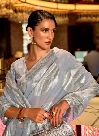 Blue Weaving Handloom silk Contemporary Style Saree