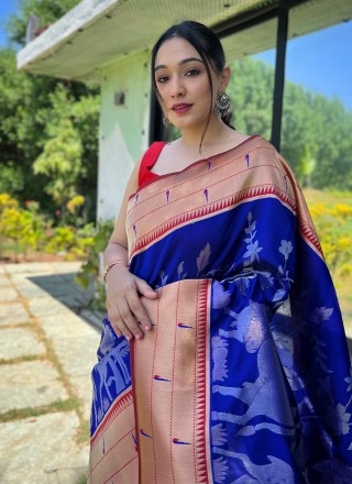 Blue Woven Silk Designer Saree