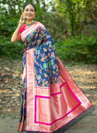 Blue Woven Work Banarasi Silk Designer Saree