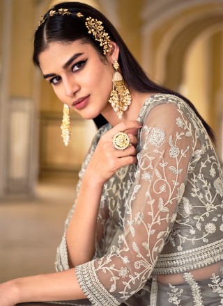 Bollywood Lehenga Choli Embroidered Net in Grey