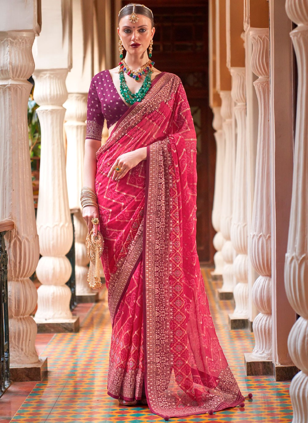 CM - Hot Pink Lichi Silk Saree