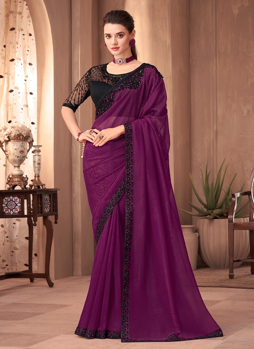 Wine Purple Saree In Silk With Silver Grey Floral Satin Blouse Piece Online  - Kalki Fashion | Saree designs, Indian saree blouses designs, Art silk  sarees