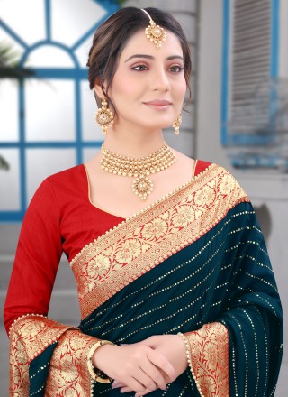 Border Teal Classic Saree