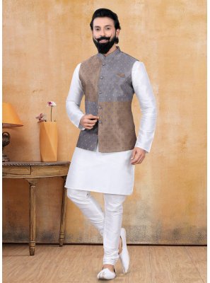 Brown and Grey Jacquard Engagement Nehru Jackets
