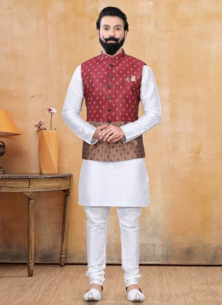 Brown and Maroon Jacquard Fancy Nehru Jackets