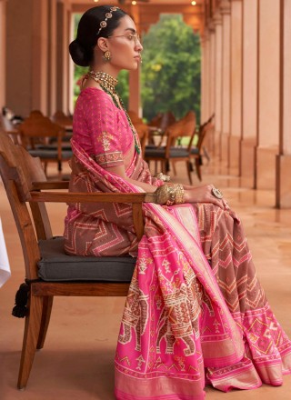 Brown and Pink Reception Patola Silk  Trendy Saree