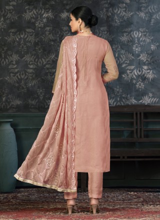 Brown Ceremonial Organza Pant Style Suit