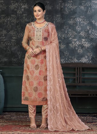 Buy Brown Embroidered Cotton Churidar Designer Suit Online : 218061 