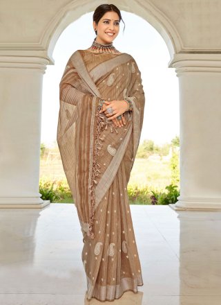 Brown Cotton Casual Saree with