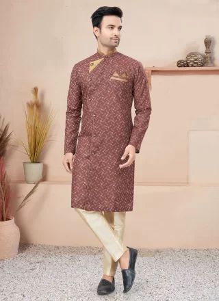 Brown Cotton Lace and Patch Border Work Indo Western