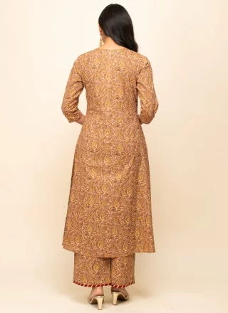 Brown Cotton Salwar Suit with Print Work