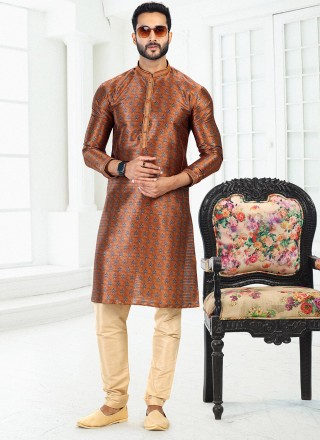 Brown Digital Print Banarasi Silk Kurta Pyjama