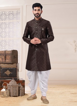 Brown Embroidered Ceremonial Indo Western Sherwani