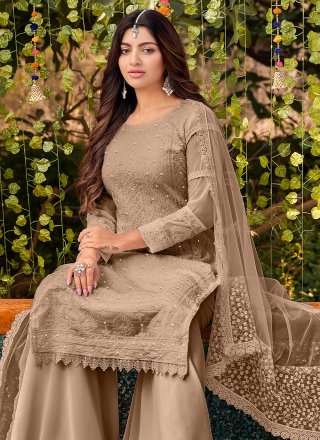 Brown Embroidered Faux Georgette Salwar Kameez