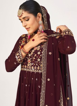 Brown Embroidered Trendy Suit