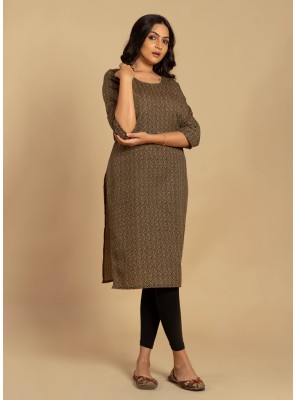 Brown Printed Cotton Casual Kurti