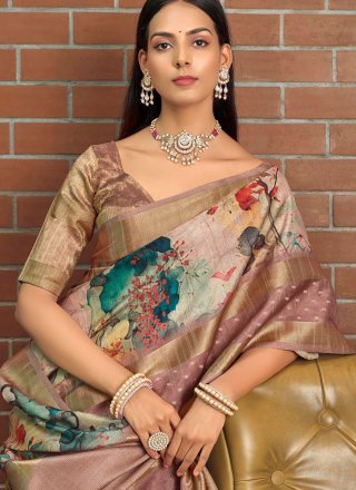 Brown Silk Floral Patch Work Trendy Saree for Women