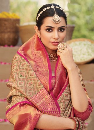 Brown Silk Woven Work Classic Sari