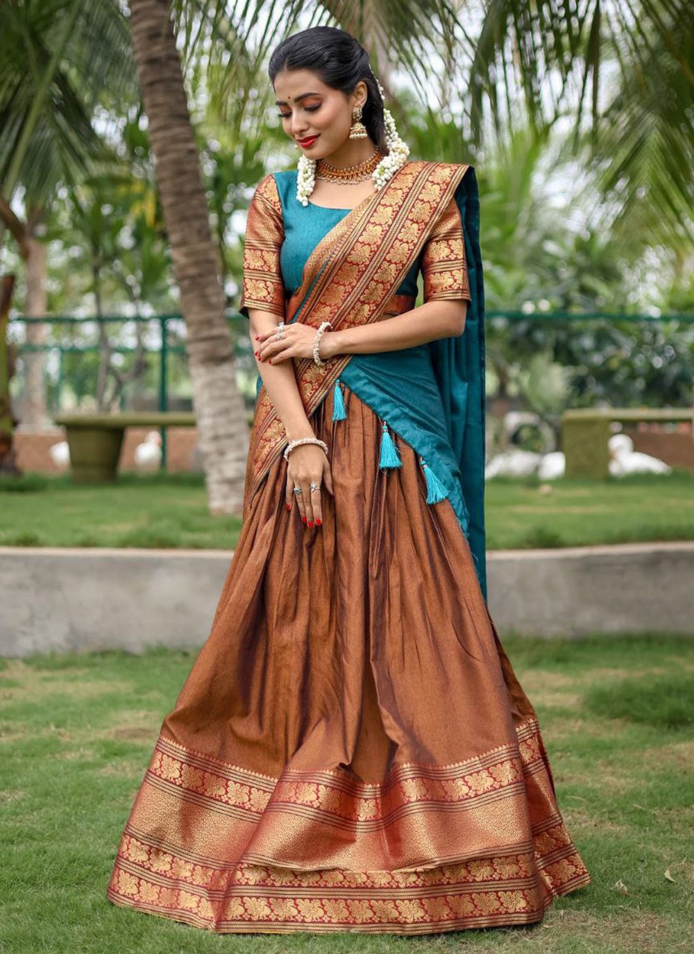 Pin by Krithi Reddy on Clothing | Half saree designs, Lehenga saree design,  Saree wearing styles