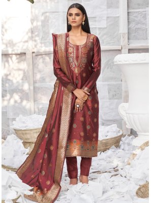Brown Woven Banarasi Silk Pant Style Suit