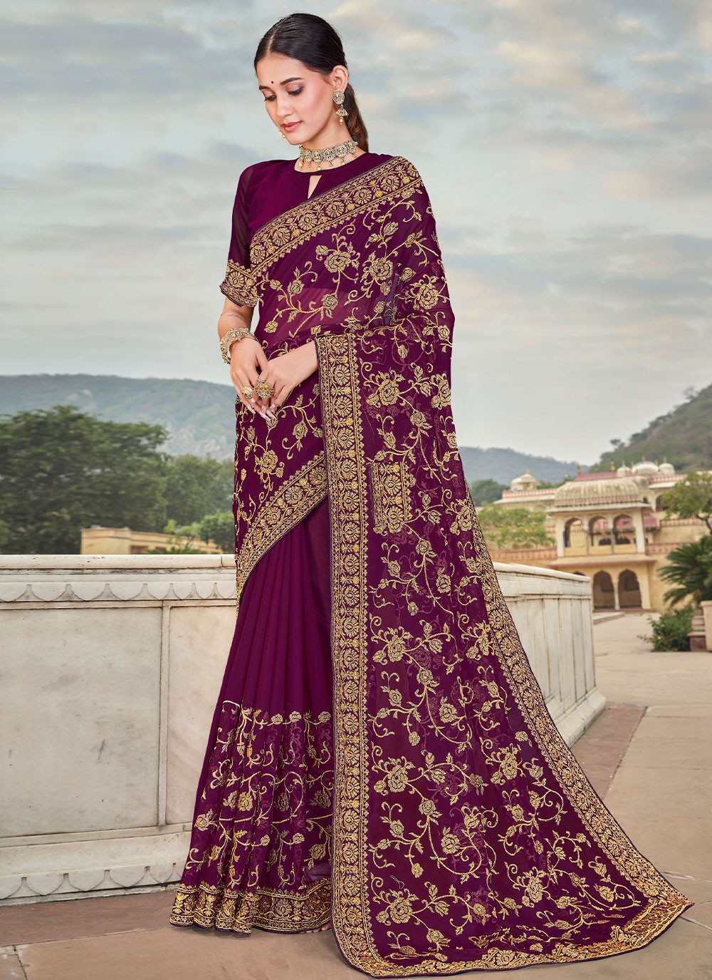 Wine Colored Weaving Saree With Beautiful Designer Blouse - Etsy | Saree  designs, Fancy sarees, Party wear sarees