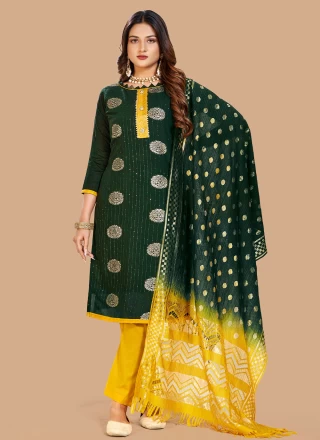 Butta Banarasi Silk Green and Yellow Salwar Kameez