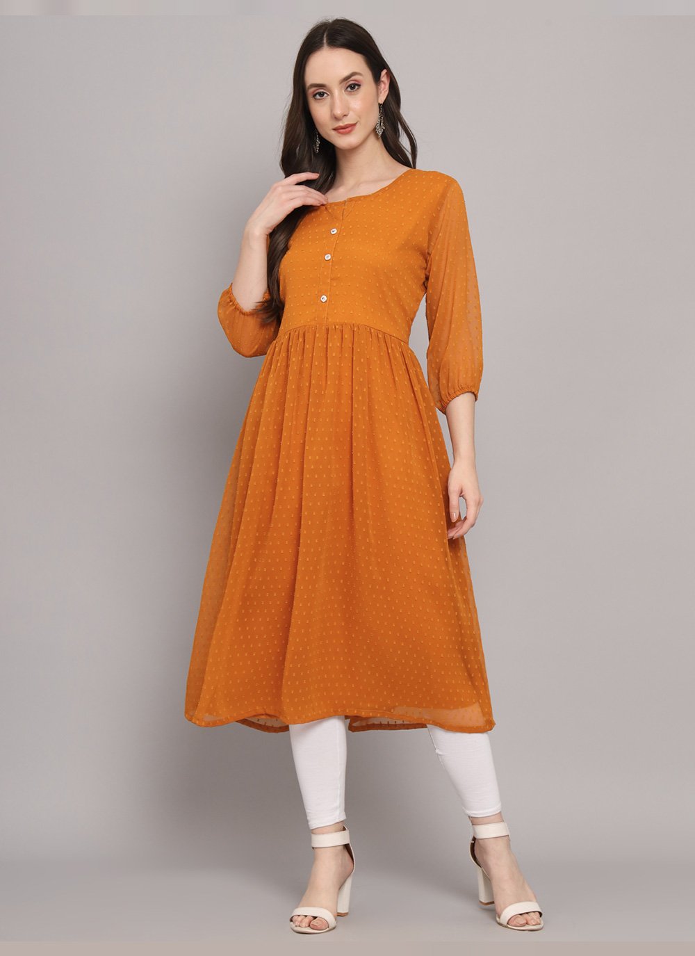 Shop Online Buttons Mustard Party Wear Kurti 264396