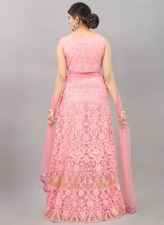 Celestial Pink Net Lehenga Choli with Embroidered and Sequins Work