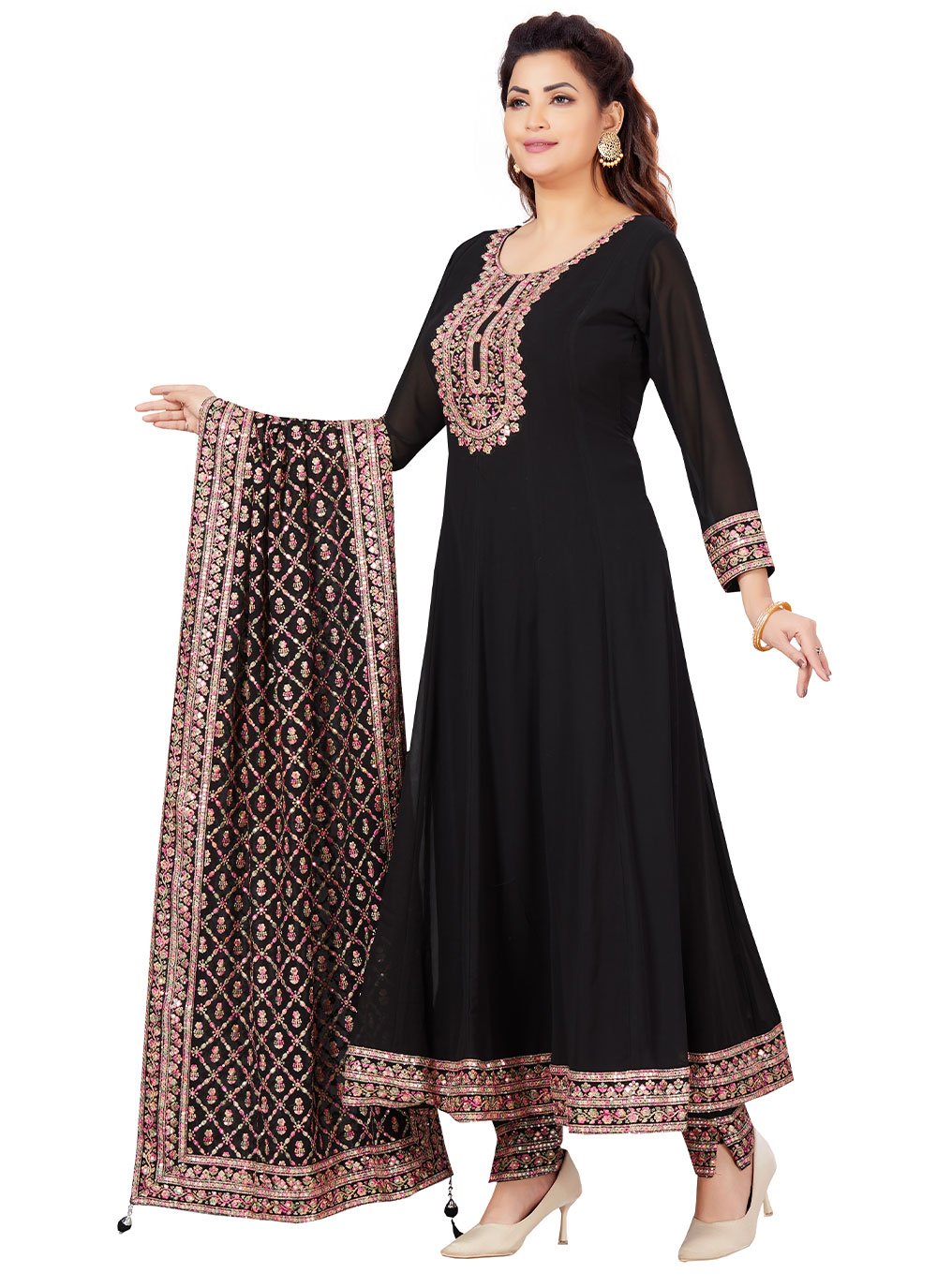Buy Saibaba online Womens Georgette Salwar Suit Black ShervaniFree  Size at Amazonin