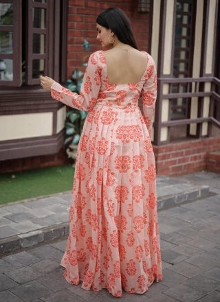 Chanderi Floor Length Gown in Peach