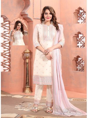 Chanderi Silk Embroidered Cream Trendy Salwar Kameez