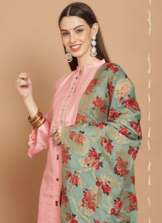 Chanderi Silk Salwar Suit In Peach